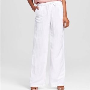 White Linen Wide Leg Long Pants Draw String